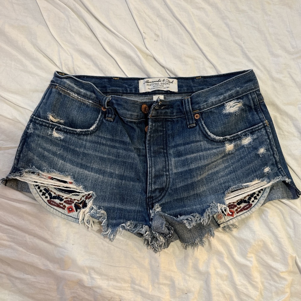 American Eagle Outfitters Women's Distressed Blue Denim Shorts